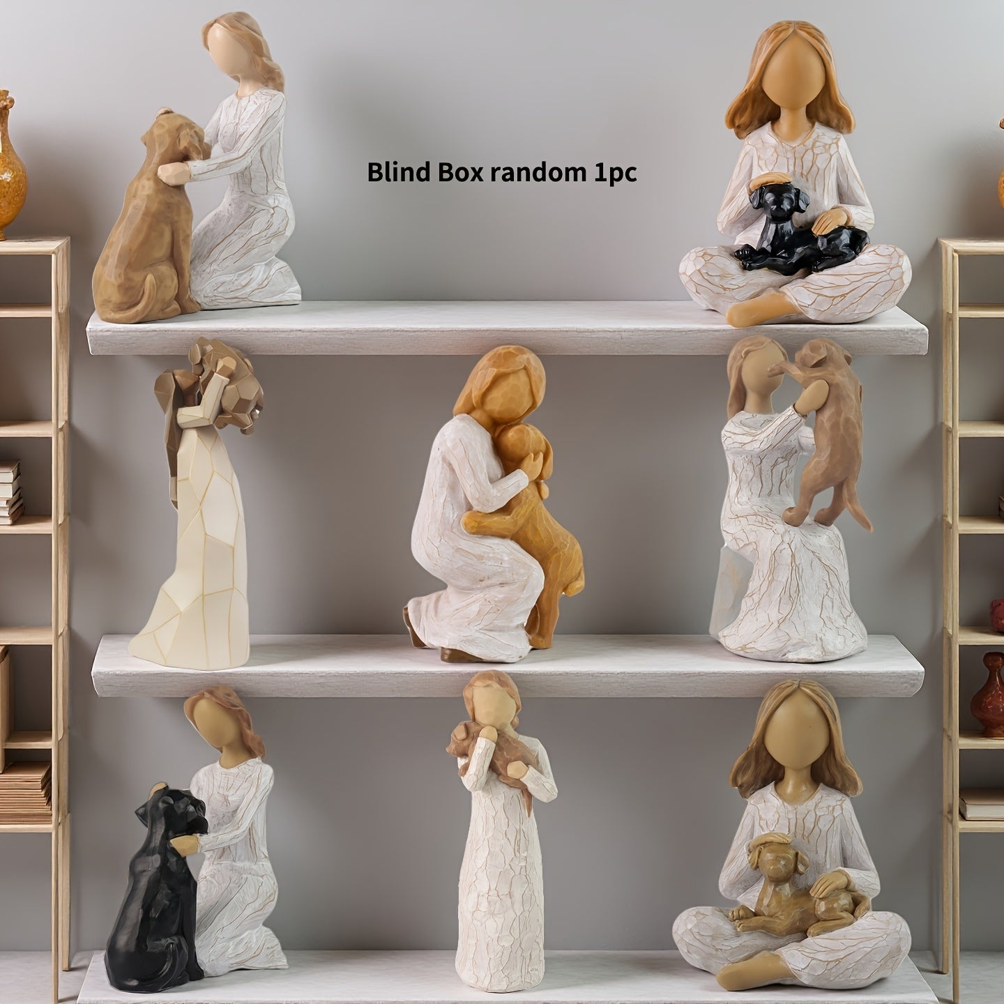 Surprise Box Woman And Dog Statue Hand Painted Resin Sculpture Desk Decor Gift