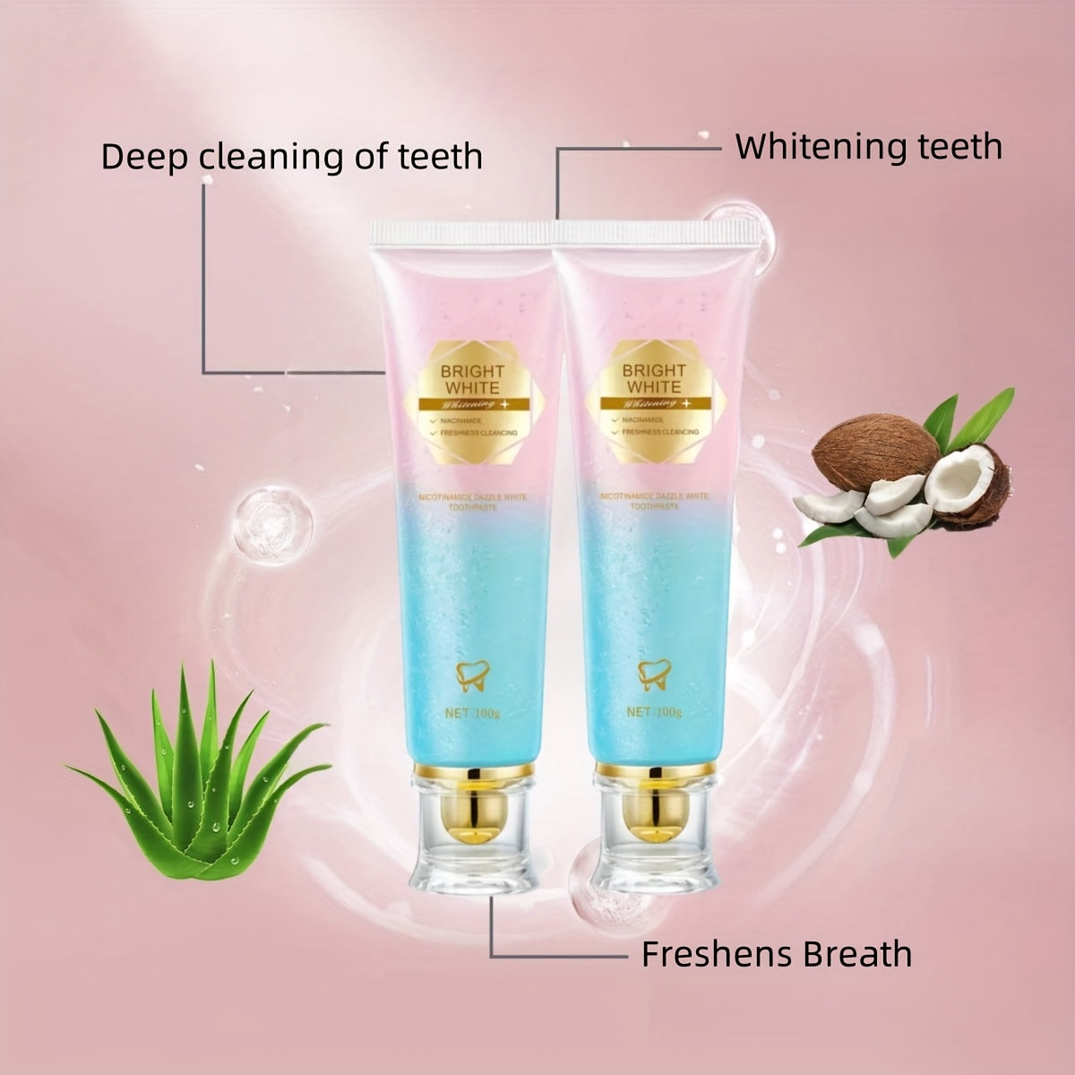 2pcs Of Niacinamide Toothpaste - Deep Cleaning, Mint For A Fresh Breath, Contains Coconut Oil And Aloe Vera, Buy Toothpaste Get A Toothbrush, A Gift For, The Perfect Christmas Gift