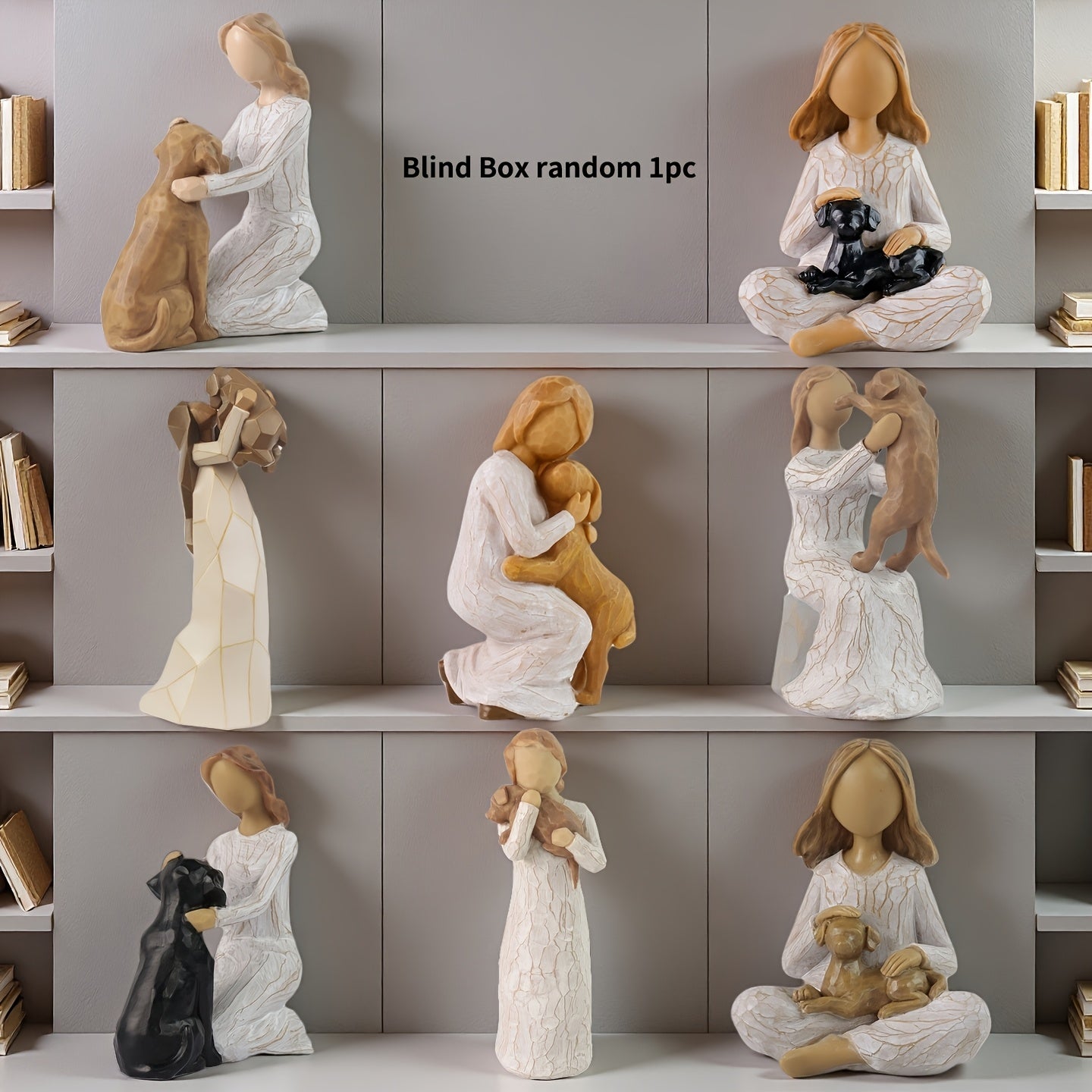 Surprise Box Woman And Dog Statue Hand Painted Resin Sculpture Desk Decor Gift