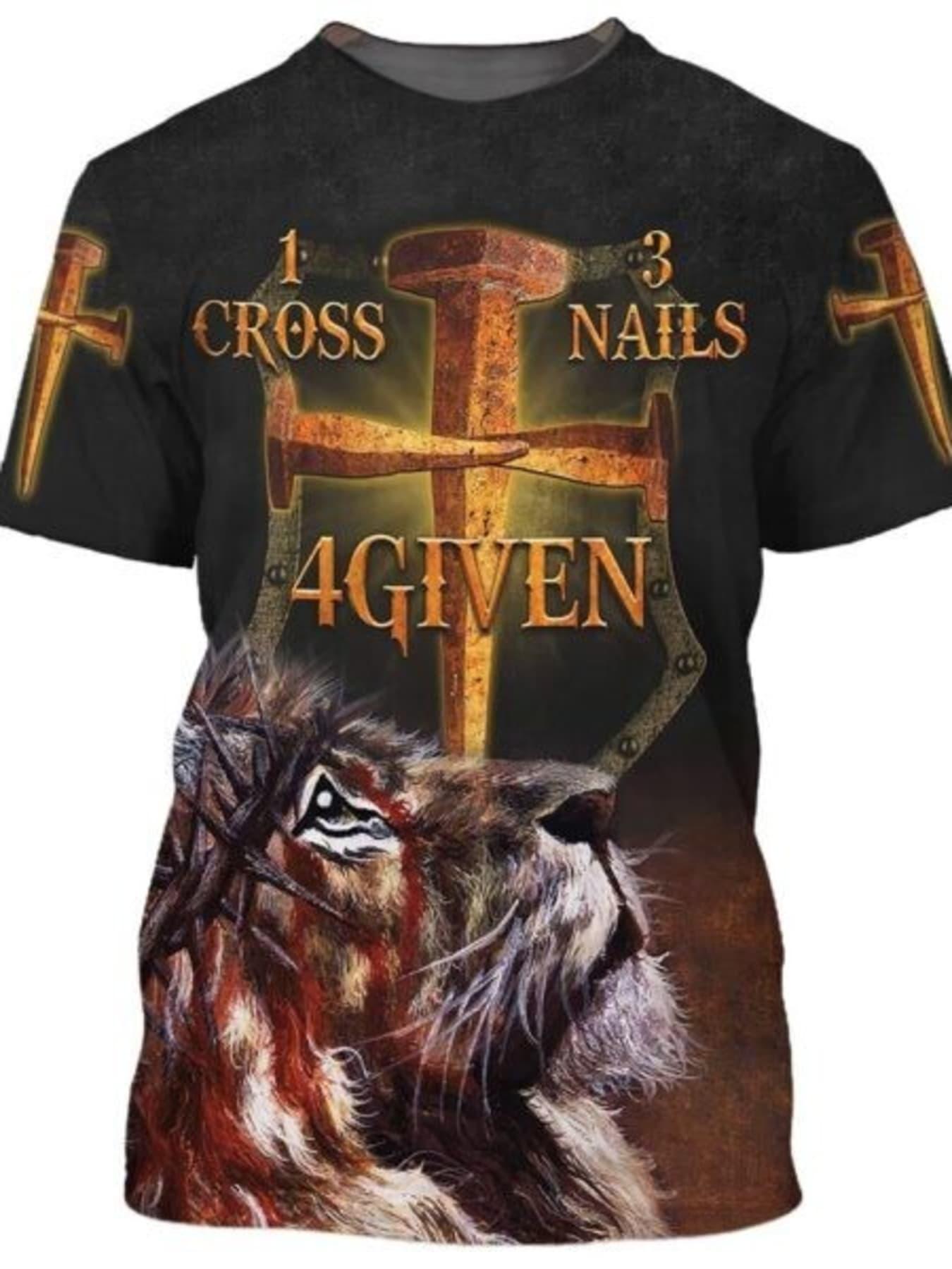 Mens Christian Graphic Tee Jesus Lion Cross 3D Allover Print