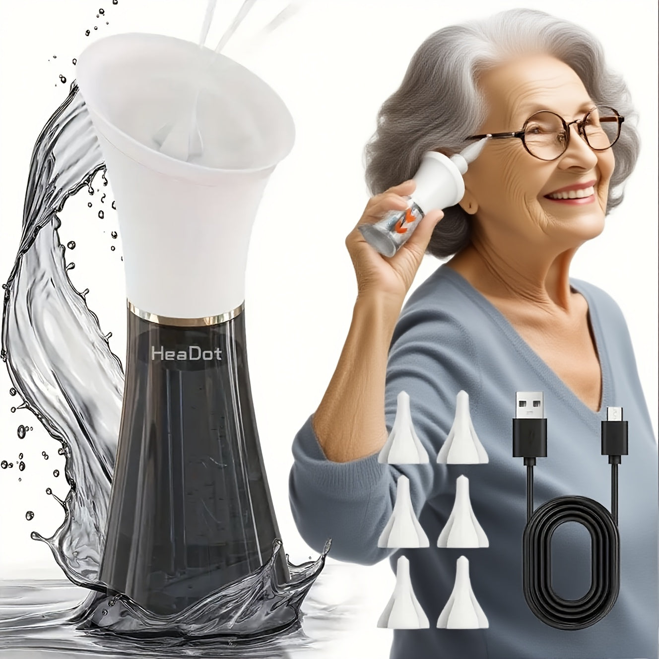 Upgraded Electric Ear Wax Removal Tool, Water Powered Ear Cleaning Tool with Irrigation Flusher, 6 Tips, 4 Pressure Settings -Safe & Effective for Ear Wax Buildup Flushing And Cleaning, Waterproof & Convenient Ear Flushing Ki