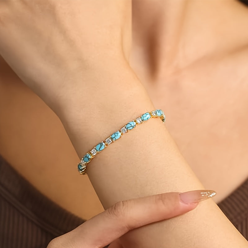 925 Sterling Silver Turquoise Tennis Bracelet, High-quality Jewelry for Women, Handcrafted, Birthday Stone Bracelet, Mother'S Day Gift for Mom, Anniversary Gift, Banquets And Exquisite Jewelry Boxes, Accessories for Women Bra