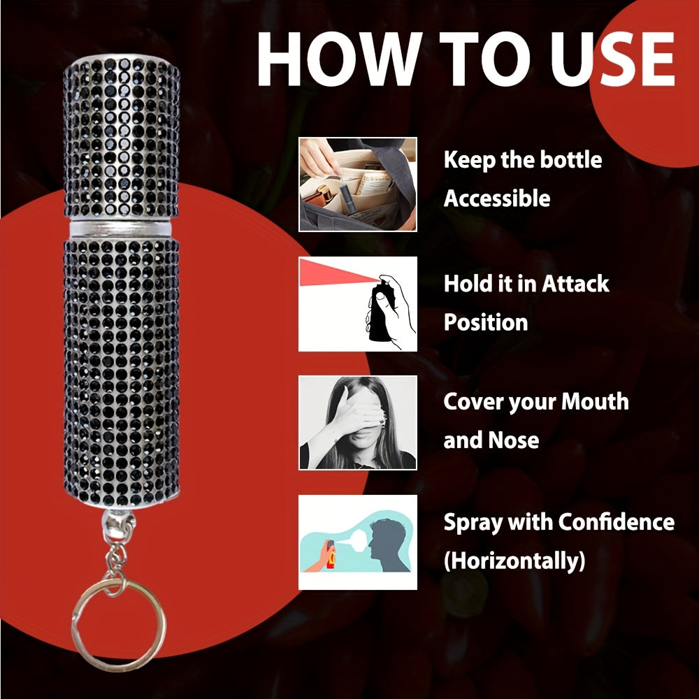 1pc Gemstone Rhinestone Pepper Spray with Safety Swivel Top, 16ft Range Aluminum Alloy for Women - Sparkling Black Safety for, Hunting & Fishing Accessories