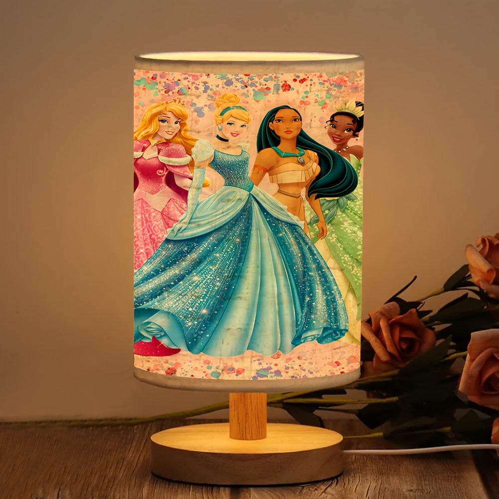 Disney Princess Wooden Table Lamp USB Powered Linen Shade
