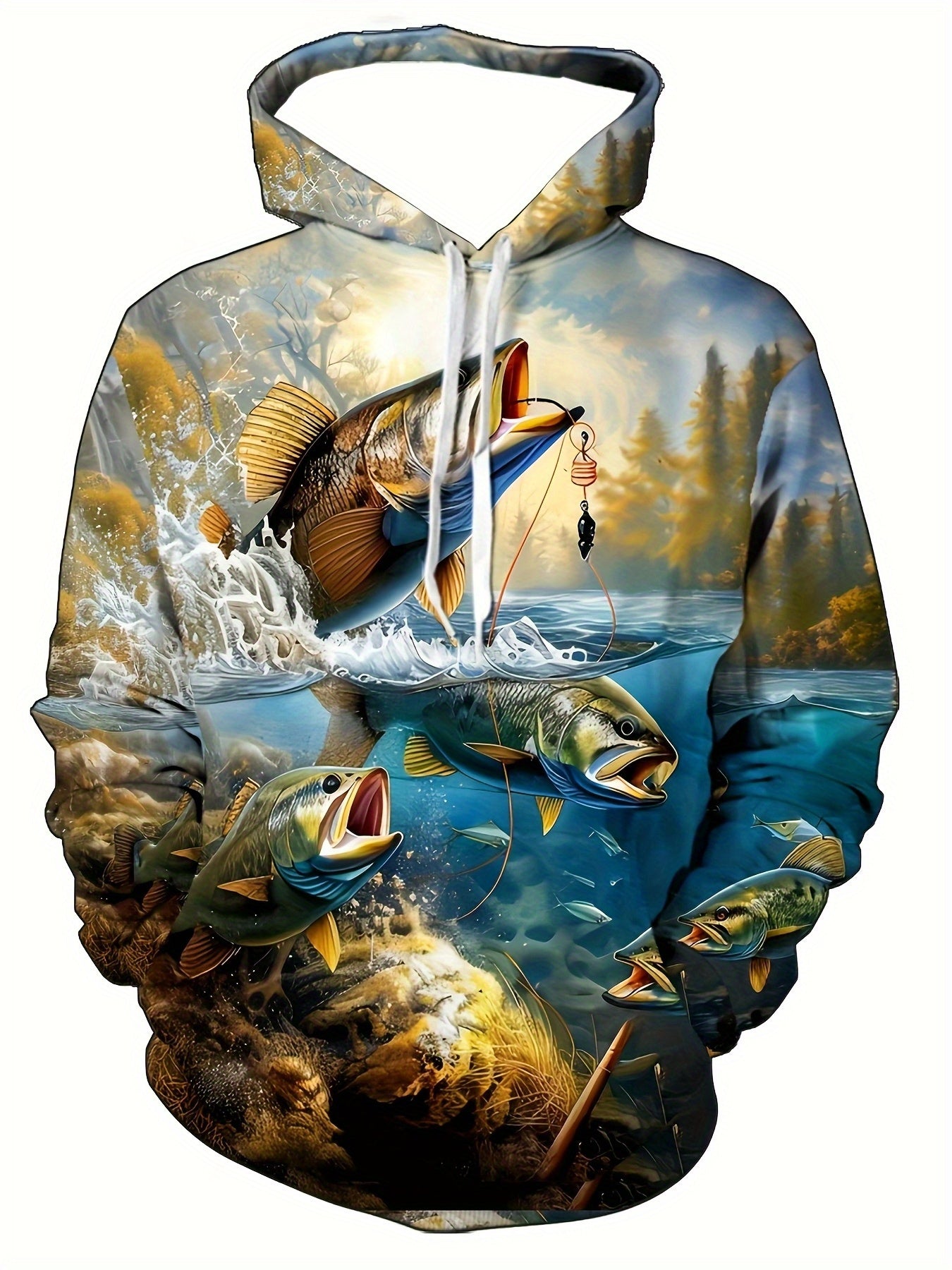 Men's Fishing Hoodie Realistic Jumping Fish Sweatshirt