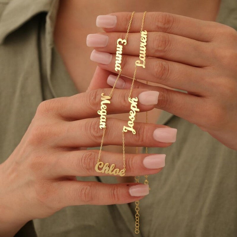 18K Gold Plated Copper Name Necklace 5 Names For Mom Gift