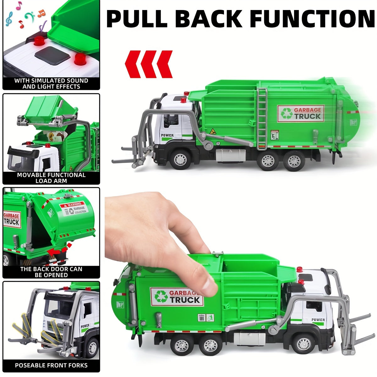 Garbage Truck Toy With Four Trash Bins Sound And Light