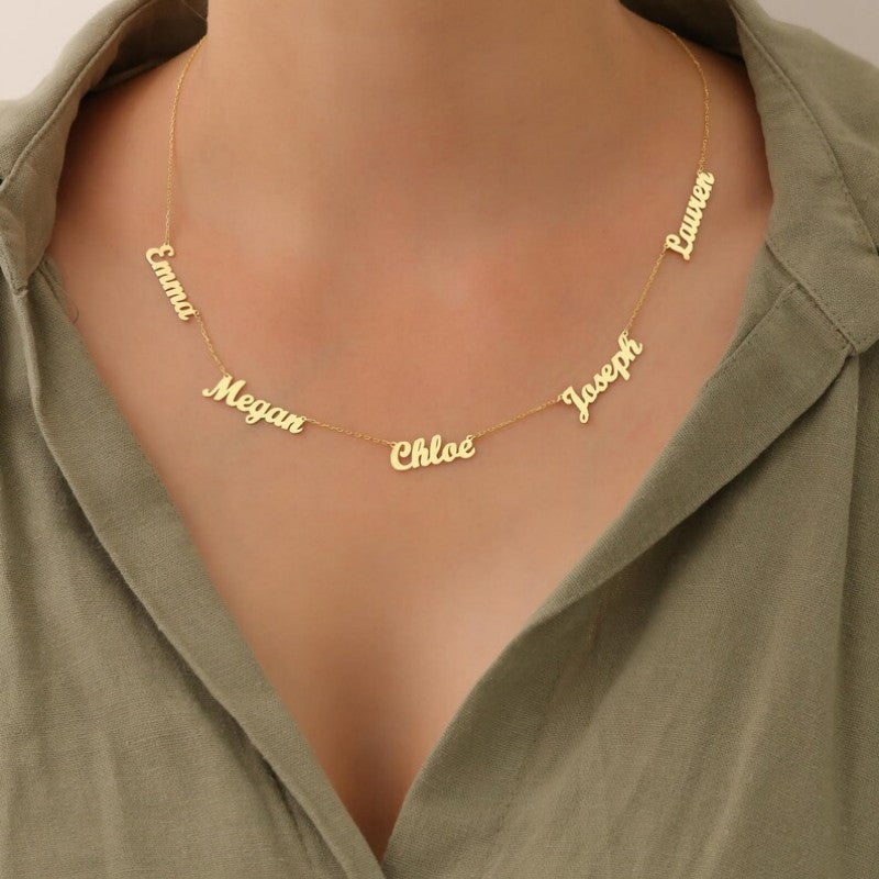 18K Gold Plated Copper Name Necklace 5 Names For Mom Gift