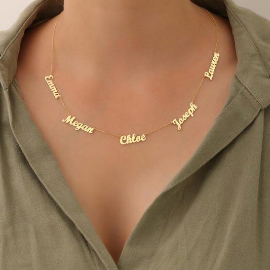 18K Gold Plated Copper Name Necklace 5 Names For Mom Gift