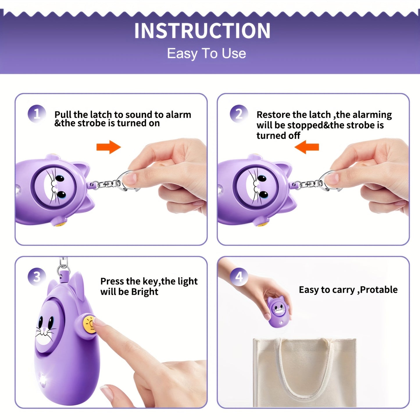 Womens Personal Alarm 130dB Siren LED Strobe Panic Button