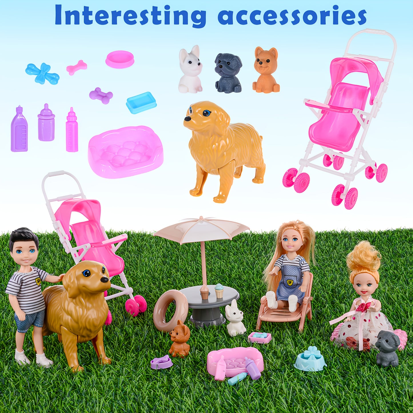 Family Doll Set With Six Dolls And Pets For Kids 3 Up