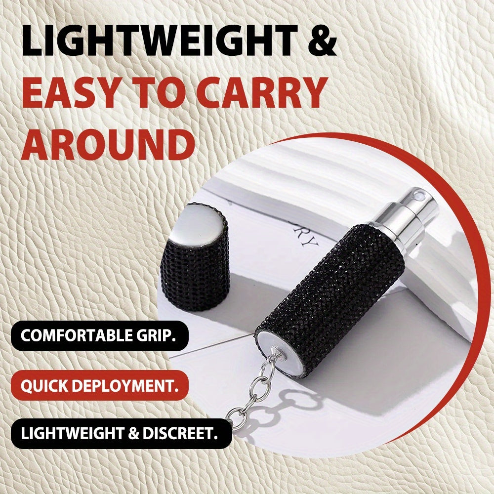 1pc Gemstone Rhinestone Pepper Spray with Safety Swivel Top, 16ft Range Aluminum Alloy for Women - Sparkling Black Safety for, Hunting & Fishing Accessories