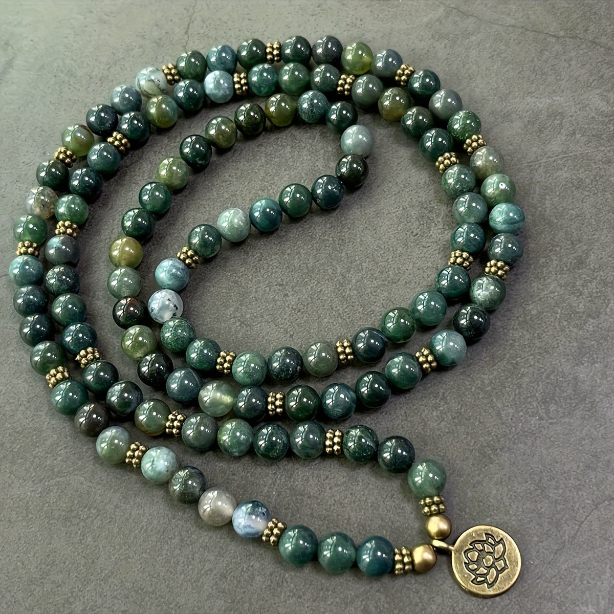 A Set Of 108 8mm Round Natural Moss And Agate Hand-beaded Beads With Inner Peace And Retro Bohemian Style Fashion Accessories For Women - A Dual-purpose Holiday Gift For Bracelets And Necklaces