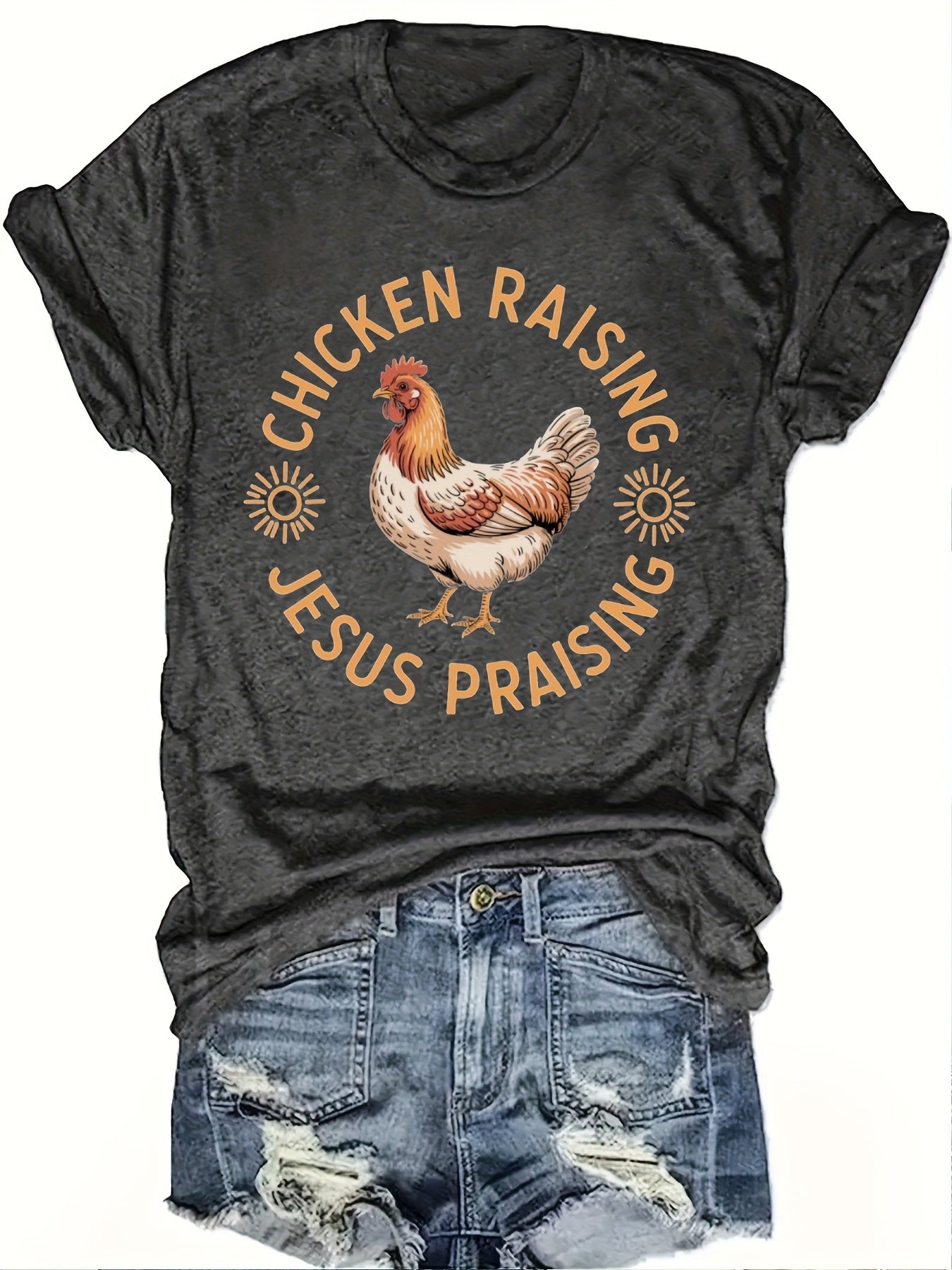 Christian Tee For Women Chicken Praises Jesus Rooster
