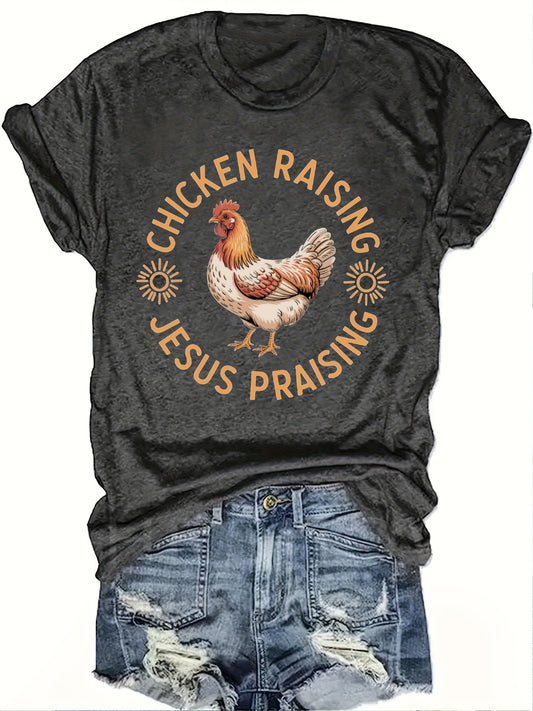 Christian Tee For Women Chicken Praises Jesus Rooster