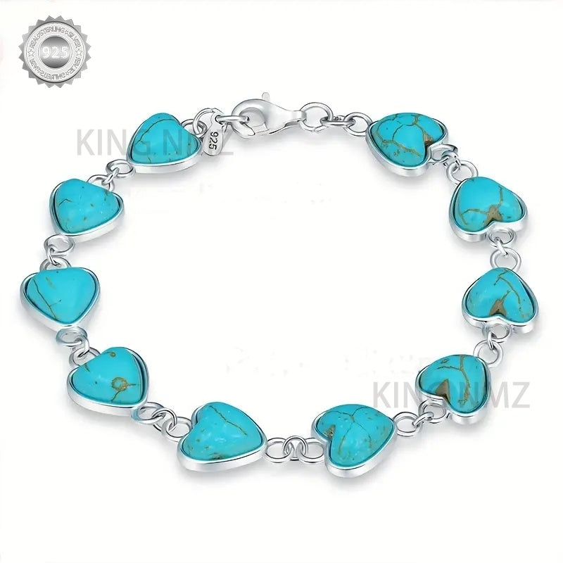 925 Sterling Silver Turquoise Women'S Bracelet, Elegant And Fashionable, A Fashionable Item For, Suitable As A Gift For Girlfriends And Wives On Holidays, Birthdays, Anniversaries, Valentine'S Day, With Exquisite Gift Box Att