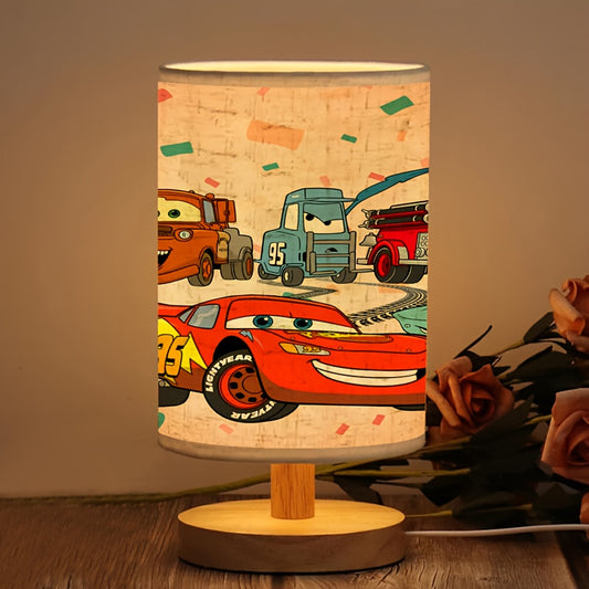 Disney Cars Wooden Base Table Lamp USB Powered Linen Shade