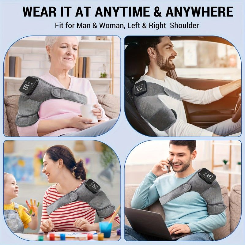 Cordless Shoulder Heating Massager, Electric Heat Vibration, Shoulder, Elbow, Knee, 3 Levels of Heat 3 Levels of Vibration, 3 Levels of Cordless Shoulder Heating Pad with Vibration - LED Touch Screen, Gift for Parents