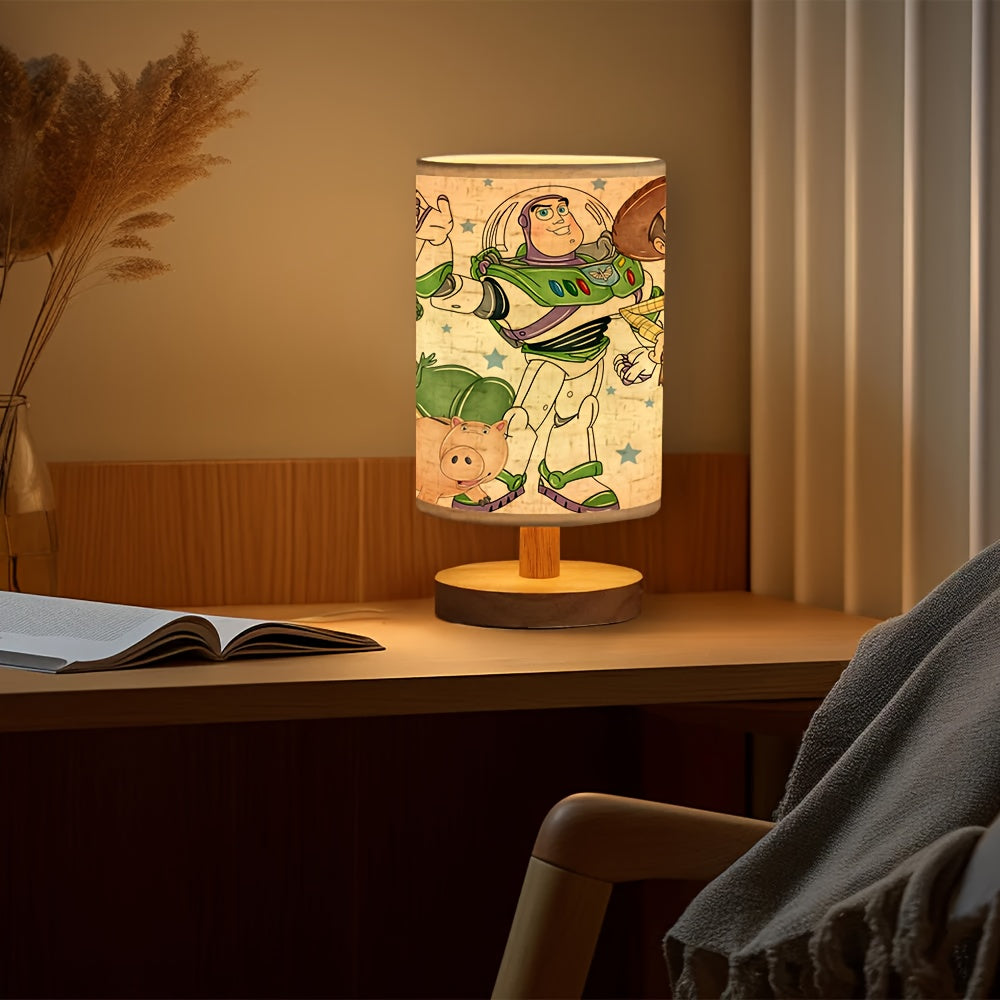 Buzz Lightyear Table Lamp USB Linen Shade Wooden Base
