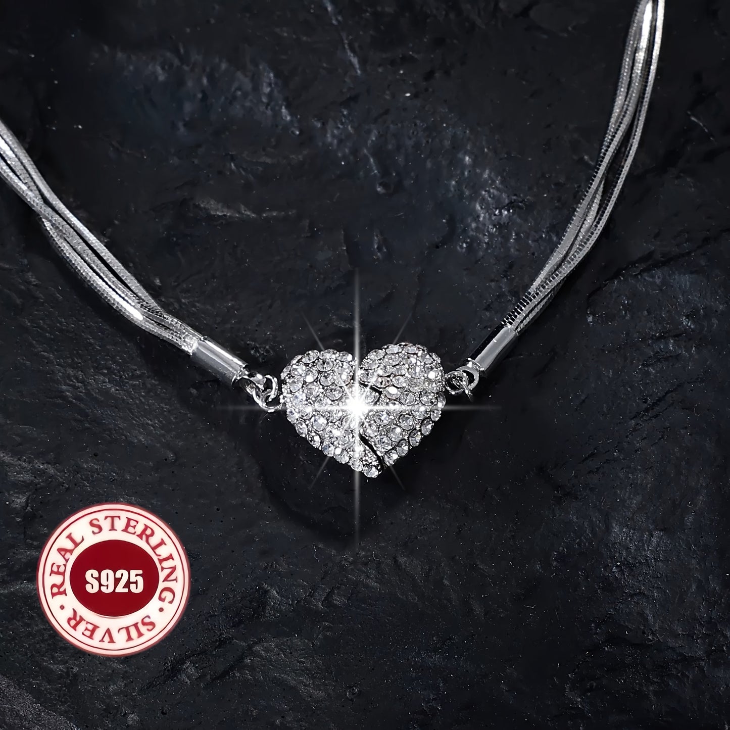 Elegant S925 Sterling Silver Three Layer Heart Necklace