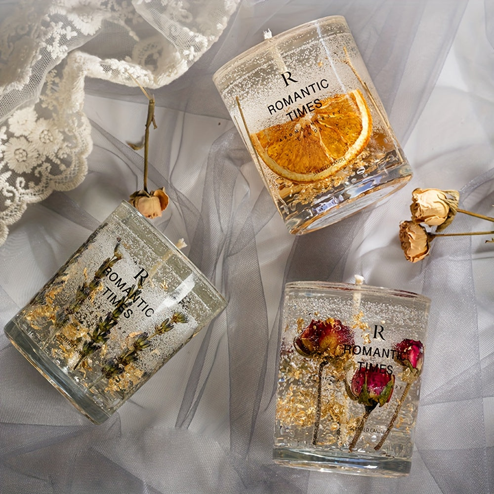 Romantic Times Floral Scented Soy Candle With Real Flowers