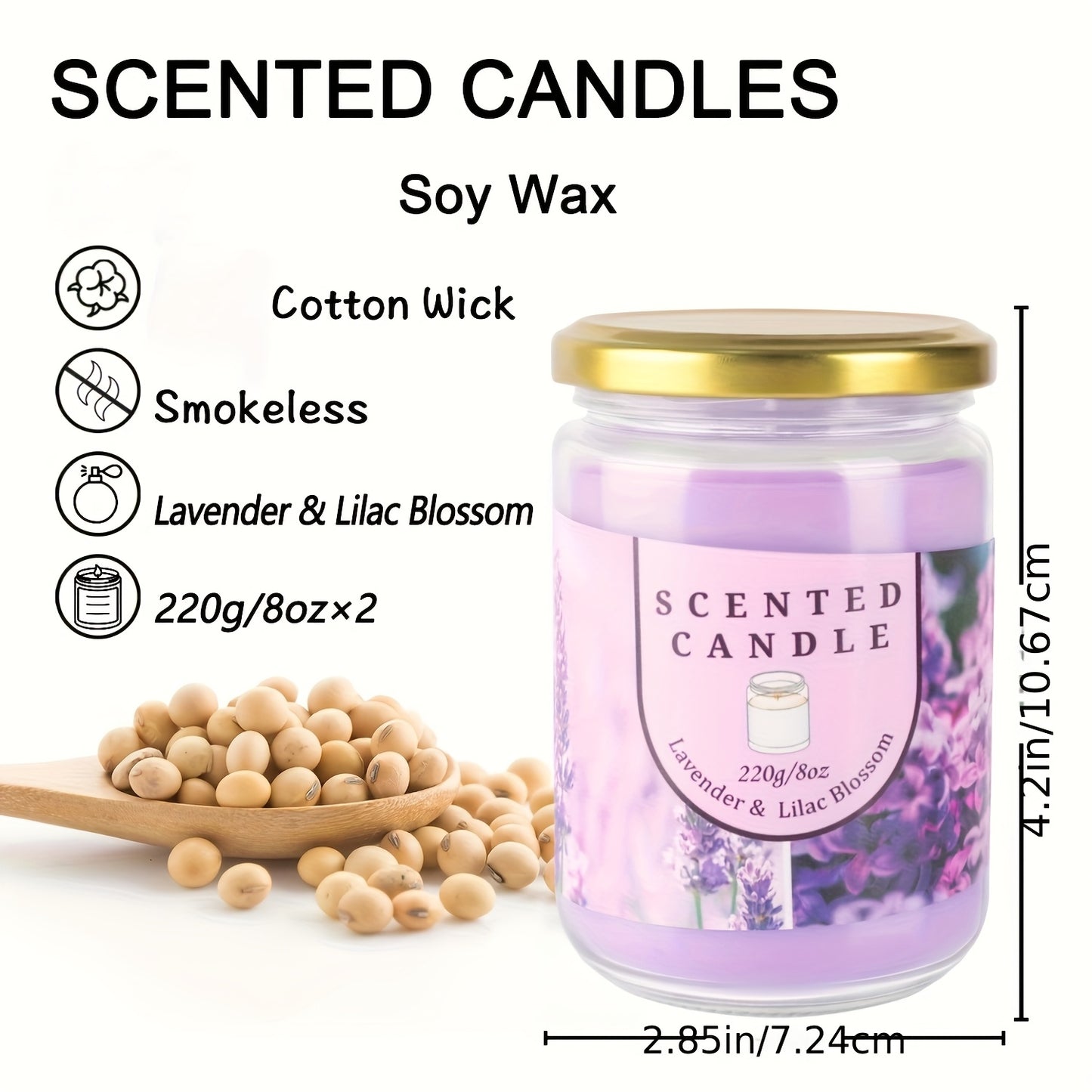 Two Purple Glass Jars Scented Candles Gift Set Elegant