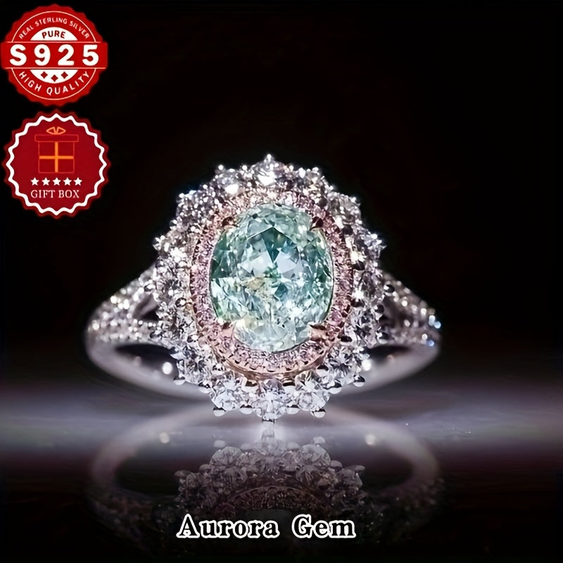 New Women S925 Silver Ring Paraiba Gemstone Wedding Gift Box