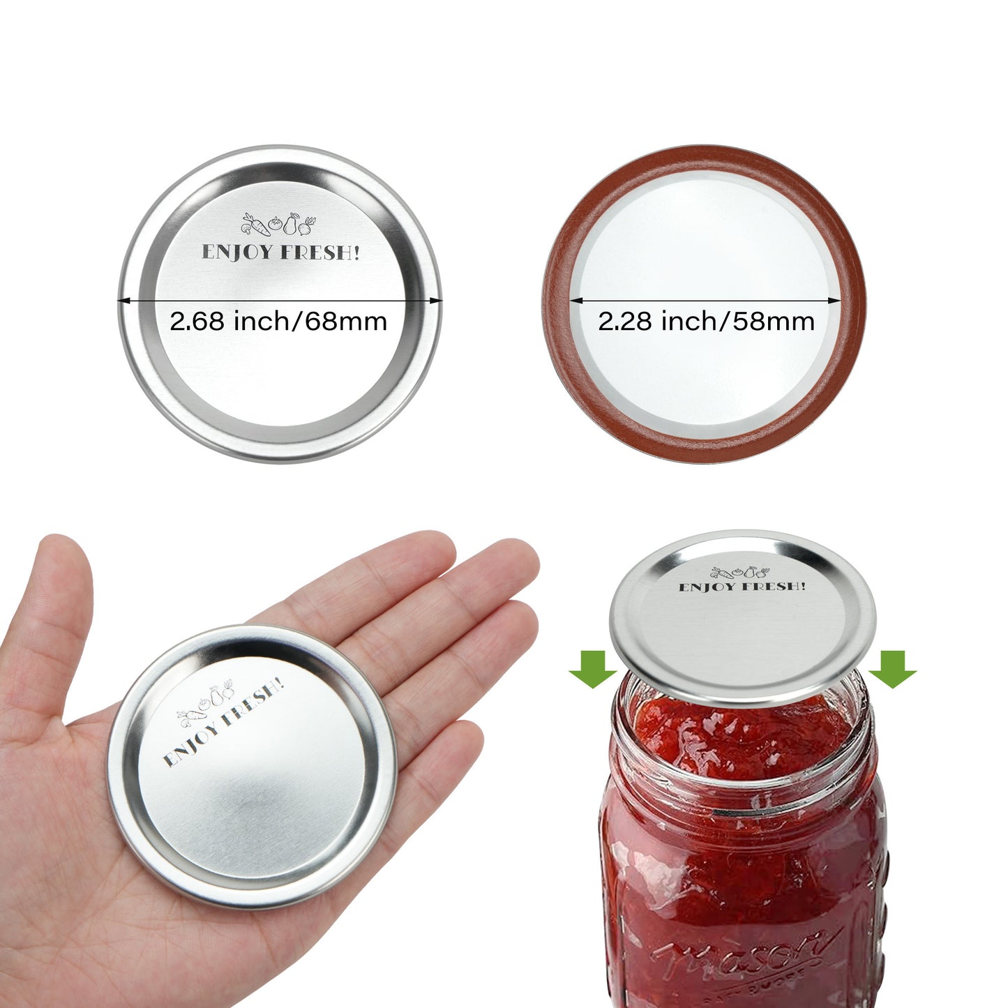 Regular Mouth Mason Jar Lids 70mm Metal Food Grade Seal 140