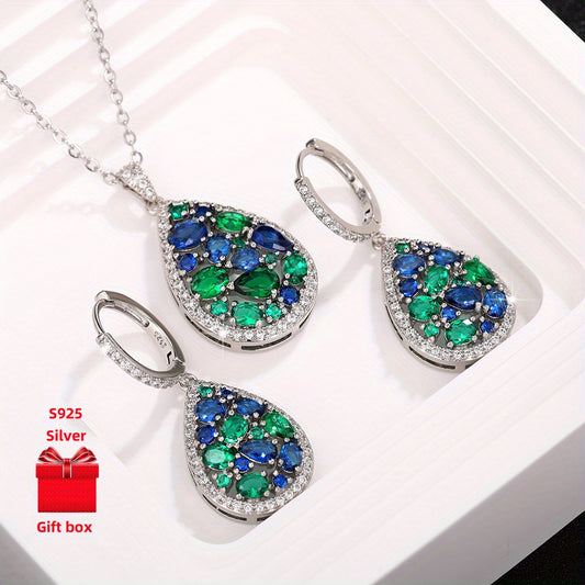 925 Sterling Silver Droplet Necklace And Earrings Set Gift
