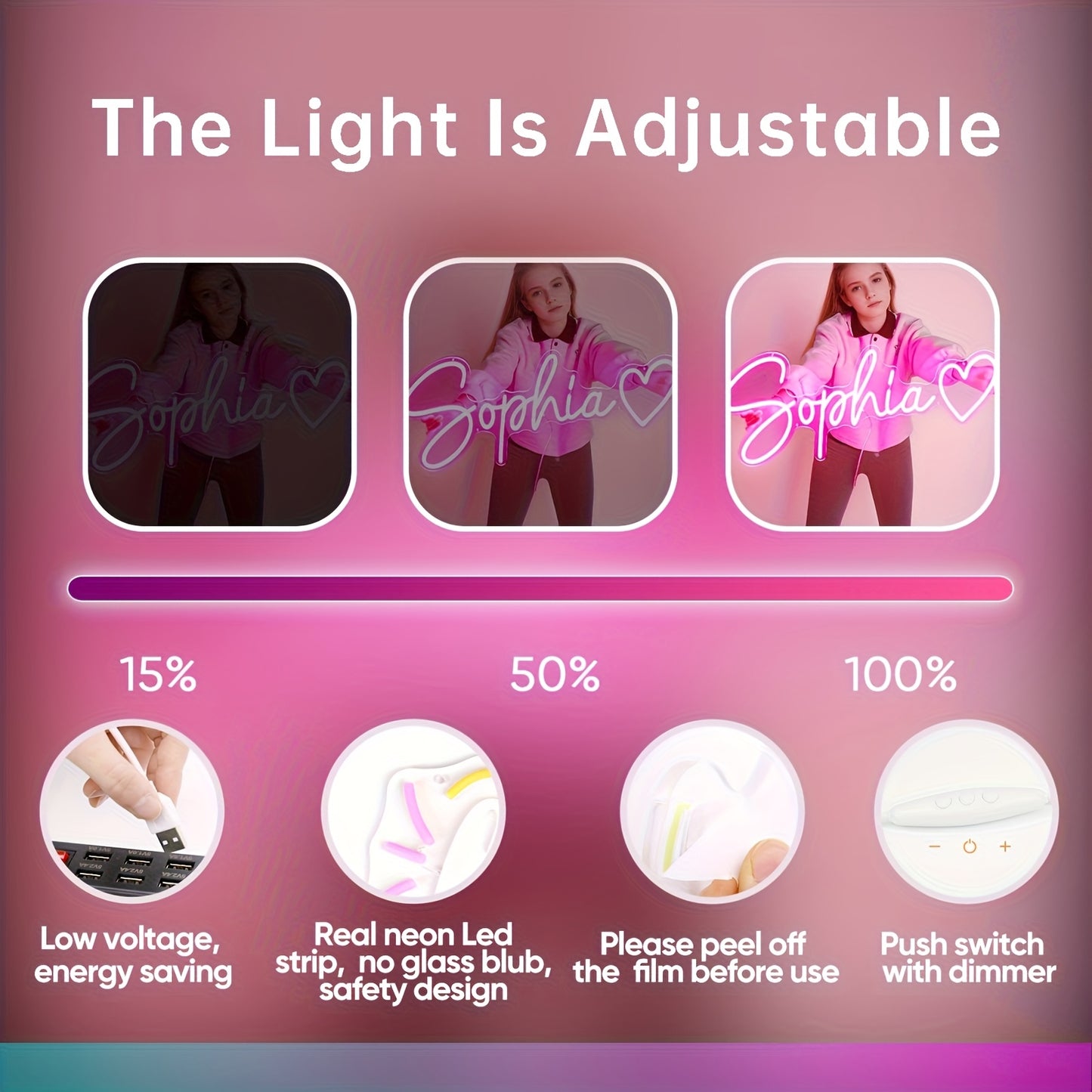 Custom Heart Shaped LED Neon Light USB Wall Mount Decor