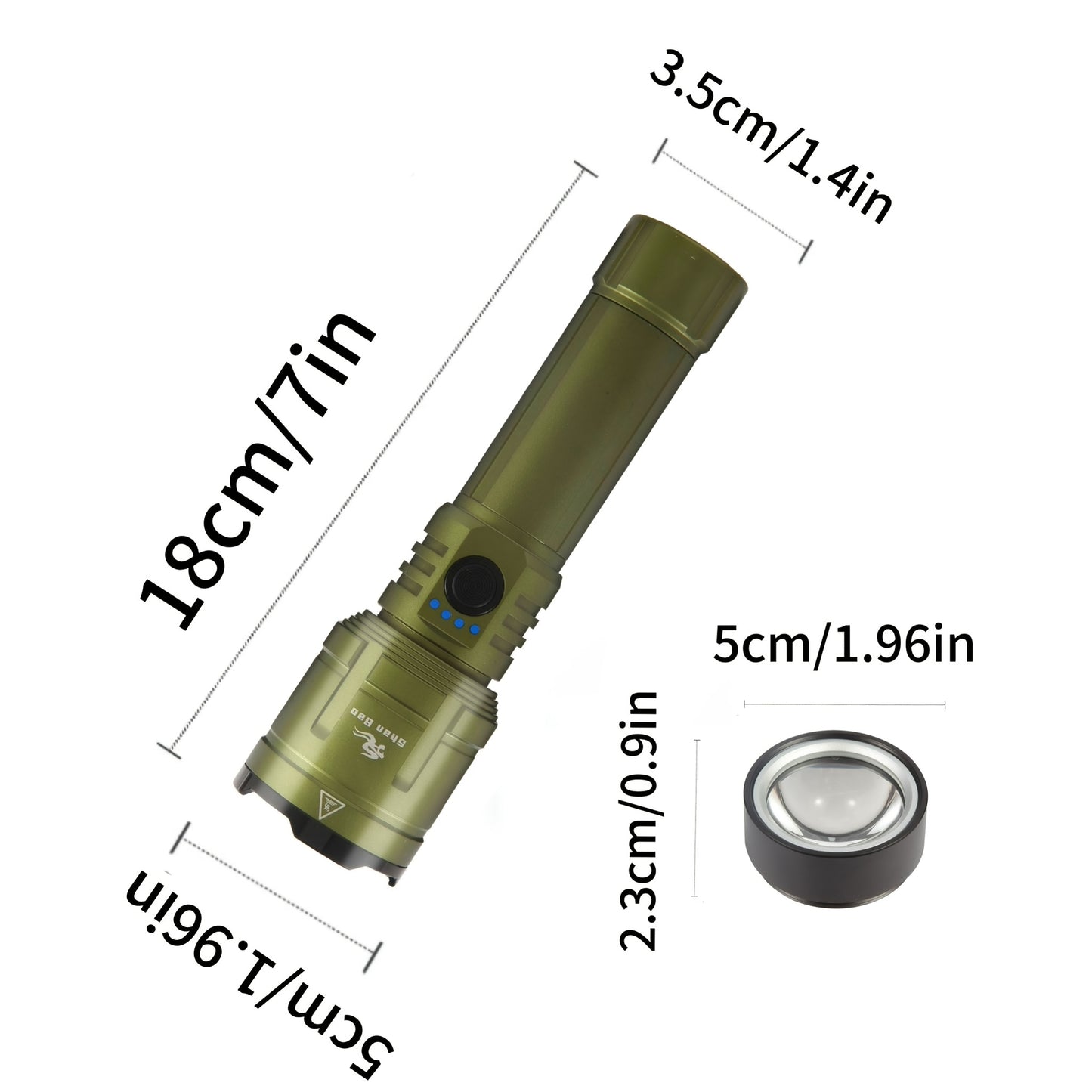 Shan Bao Green Mountaineering Zoom Flashlight 1300 Lumen