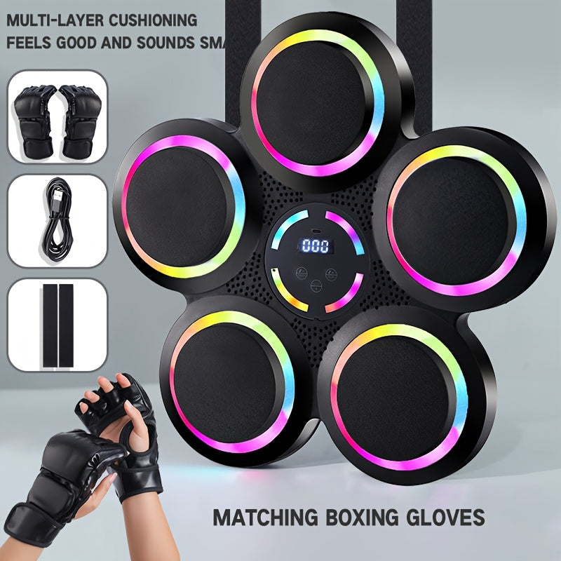 1pc BABONA Wireless Wall Mounted Intelligent Music Boxing Machine With LED Colorful Lights, USB Charging, 3D Sound, Intelligent Boxing Machine With Boxing Gloves, Music Synchronization, LED Counting System, ABS Material, Gift