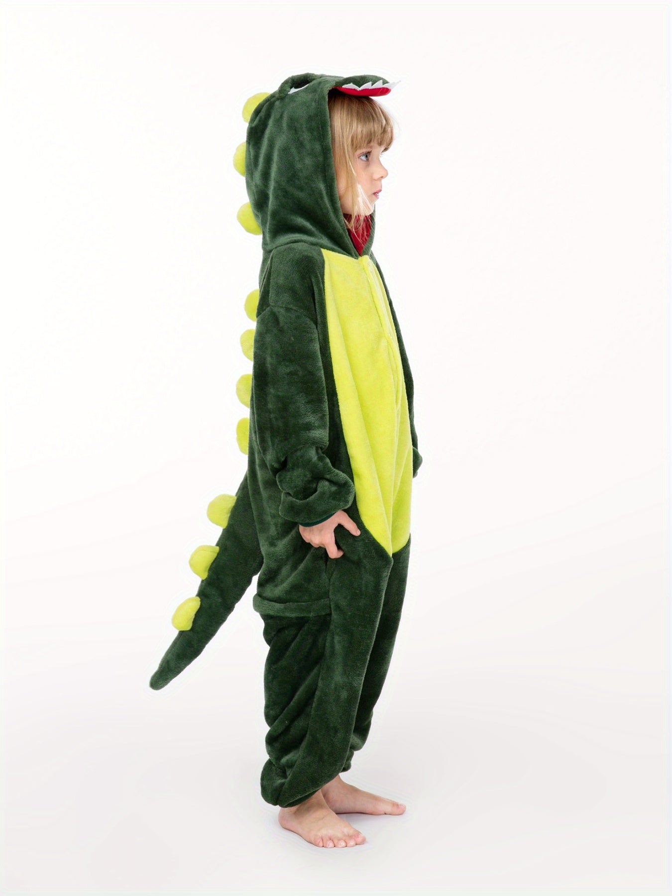 Boys Dinosaur Costume With Hood Zipper Loose Fit For Winter