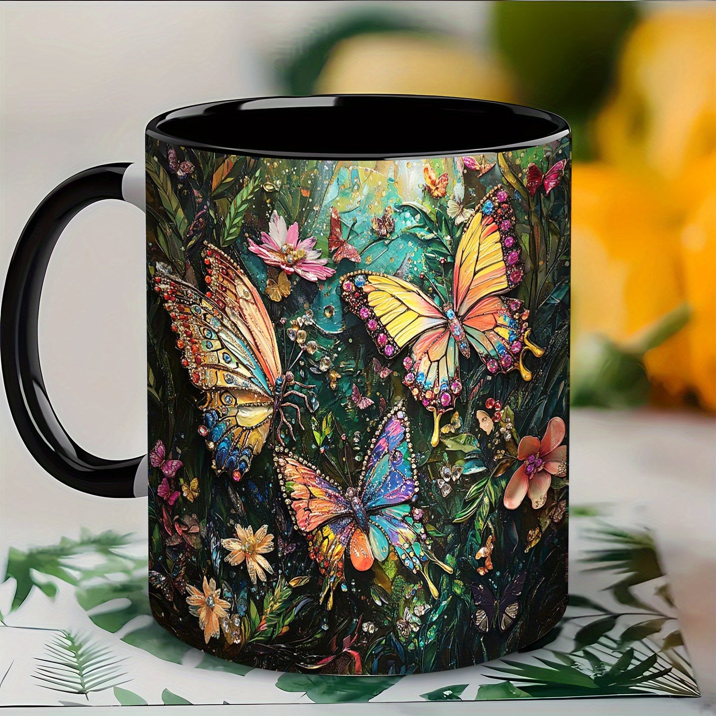 Charming Butterfly 11oz Ceramic Mug Floral Design Gift For Coffee Tea