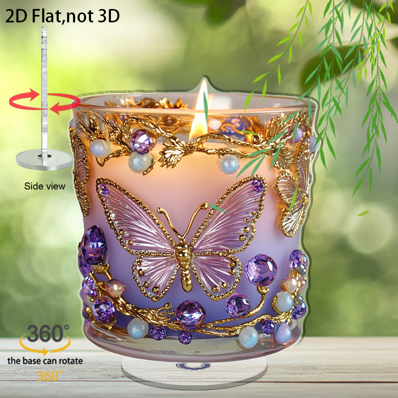 Spinning Lavender Candle Ornament With Golden Butterflies