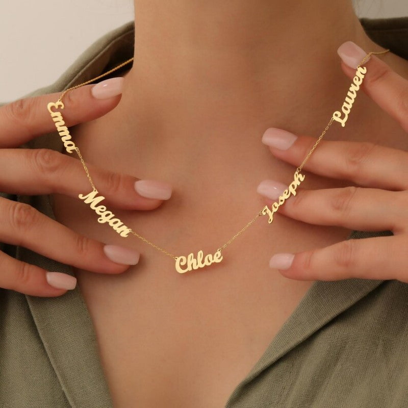18K Gold Plated Copper Name Necklace 5 Names For Mom Gift