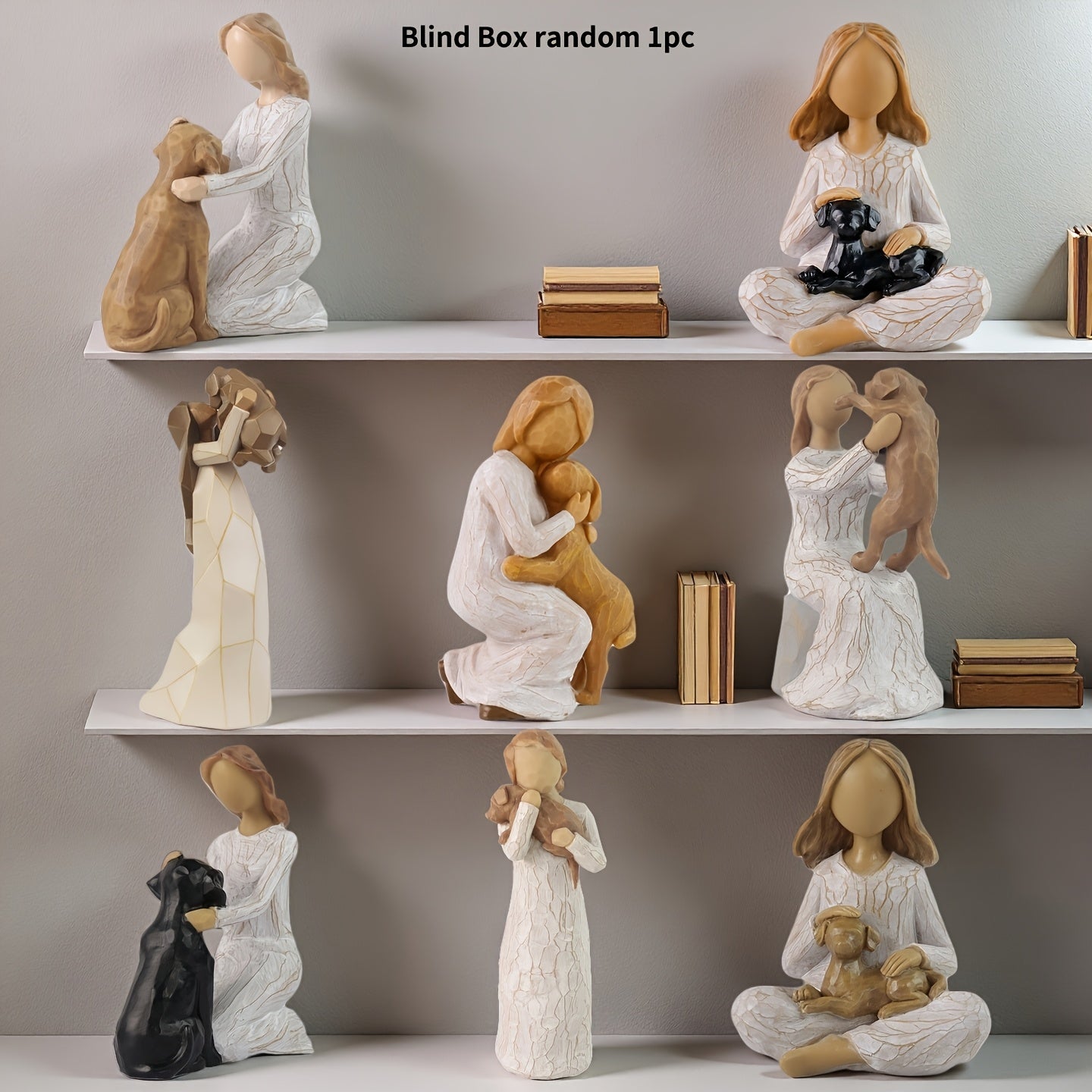 Surprise Box Woman And Dog Statue Hand Painted Resin Sculpture Desk Decor Gift