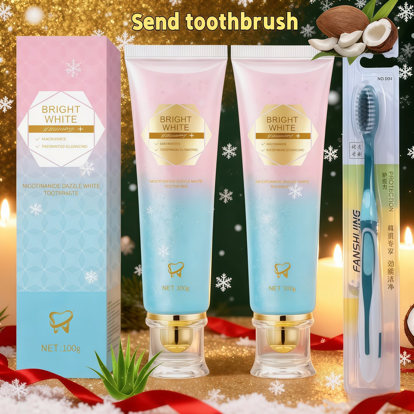 2pcs Of Niacinamide Toothpaste - Deep Cleaning, Mint For A Fresh Breath, Contains Coconut Oil And Aloe Vera, Buy Toothpaste Get A Toothbrush, A Gift For, The Perfect Christmas Gift