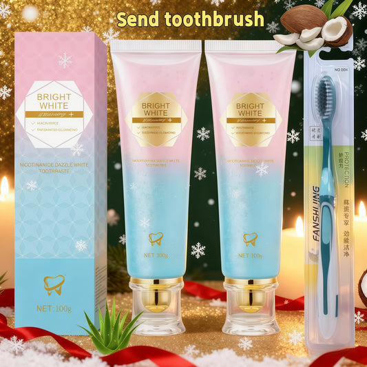 2pcs Of Niacinamide Toothpaste - Deep Cleaning, Mint For A Fresh Breath, Contains Coconut Oil And Aloe Vera, Buy Toothpaste Get A Toothbrush, A Gift For, The Perfect Christmas Gift
