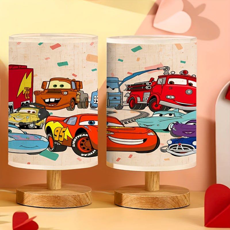 Disney Cars Wooden Base Table Lamp USB Powered Linen Shade