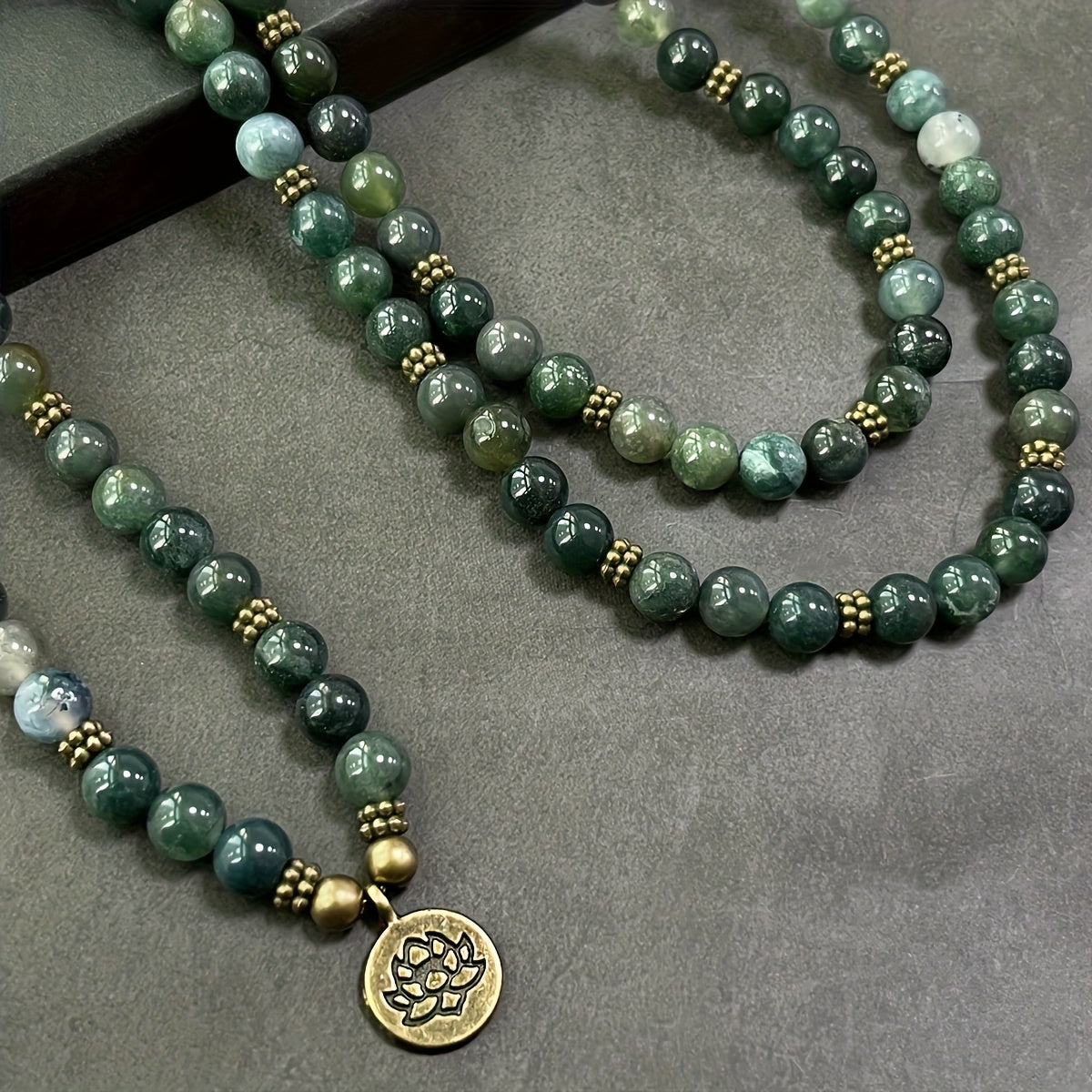 A Set Of 108 8mm Round Natural Moss And Agate Hand-beaded Beads With Inner Peace And Retro Bohemian Style Fashion Accessories For Women - A Dual-purpose Holiday Gift For Bracelets And Necklaces