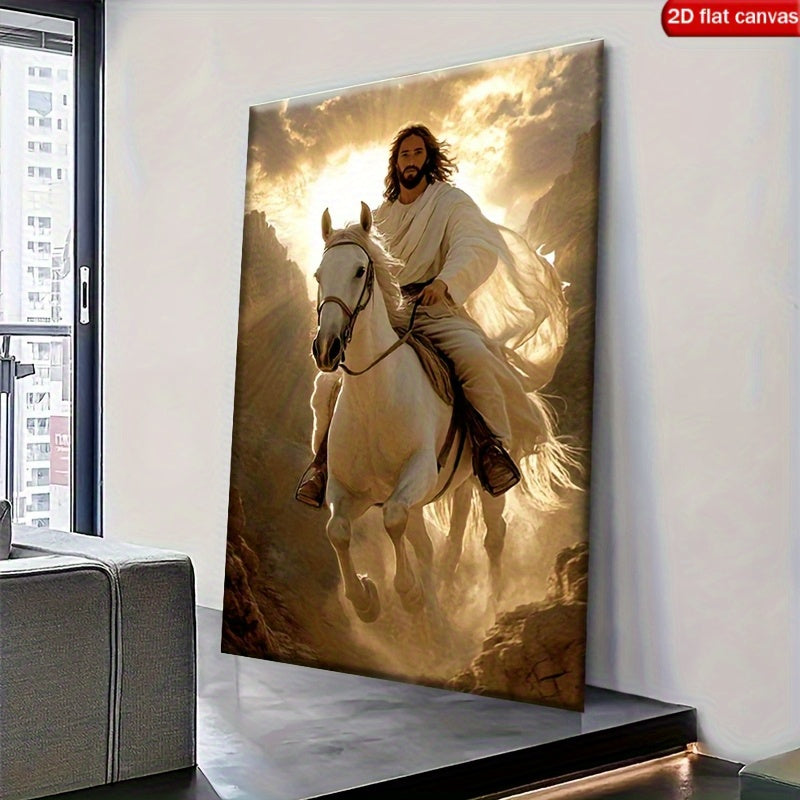 Majestic Jesus On White Horse Canvas Art Print With Frame