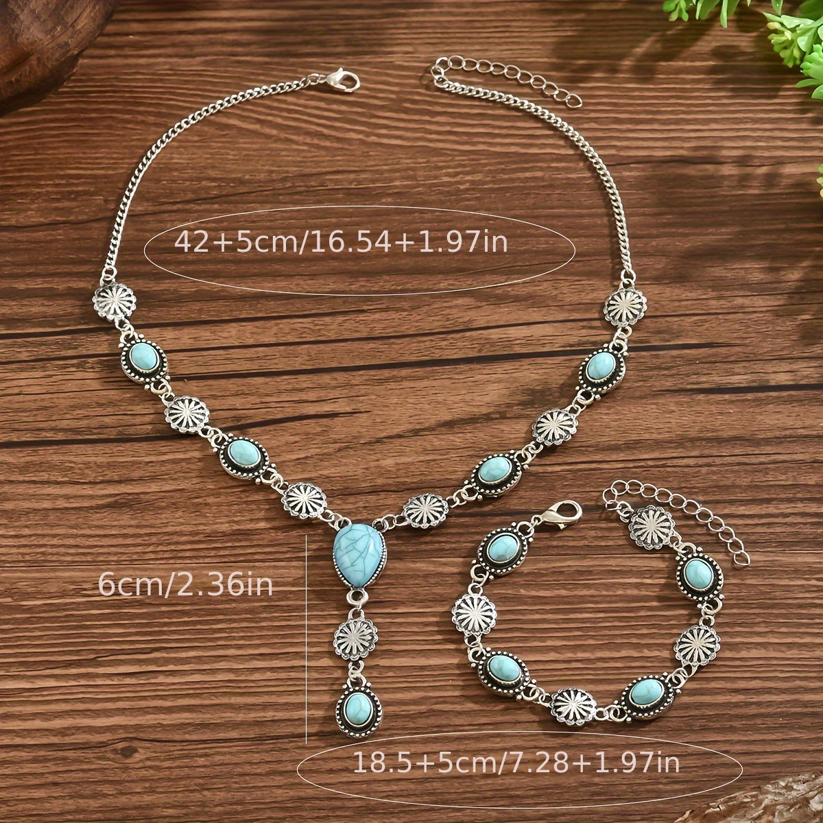 A Set of 2 Women'S Bracelets And a Necklace Featuring a Vintage Bohemian Y-Shaped Design Inlaid with Faux Turquoise, Perfect for Everyday Gifting And Unique Party Jewelry.