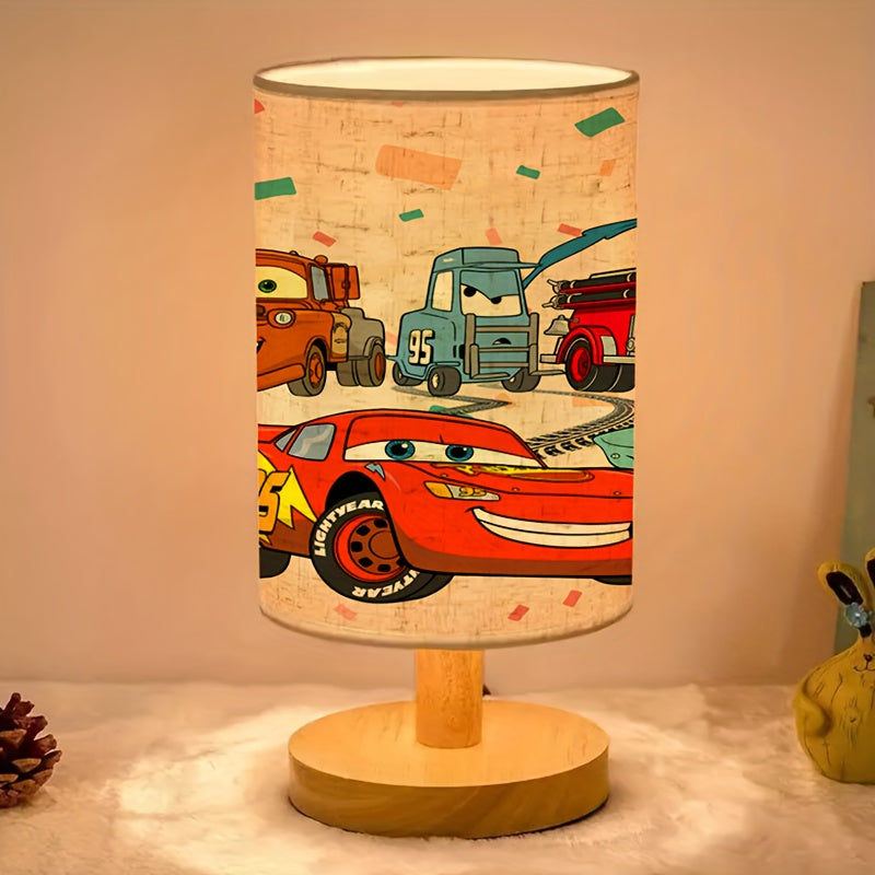 Disney Cars Wooden Base Table Lamp USB Powered Linen Shade