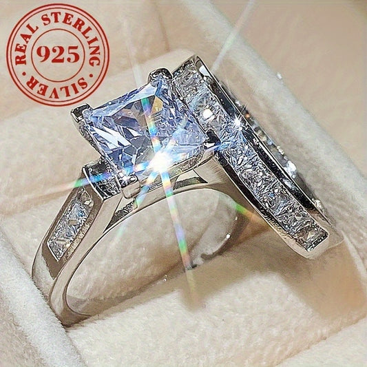 Womens Square Moissanite Ring Set 925 Silver Engagement Gift