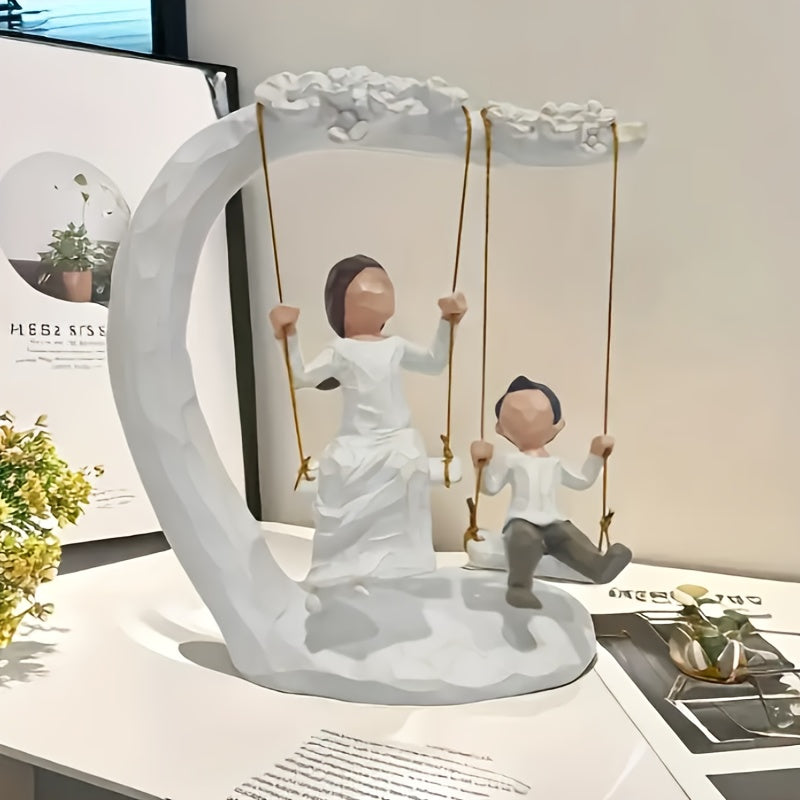Hand Painted Mother And Son Swing Sculpture 8 Inch Home Decor Gift From Son