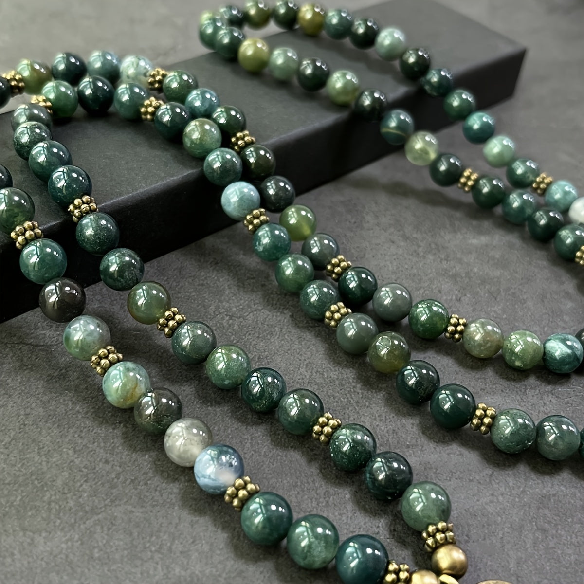 A Set Of 108 8mm Round Natural Moss And Agate Hand-beaded Beads With Inner Peace And Retro Bohemian Style Fashion Accessories For Women - A Dual-purpose Holiday Gift For Bracelets And Necklaces