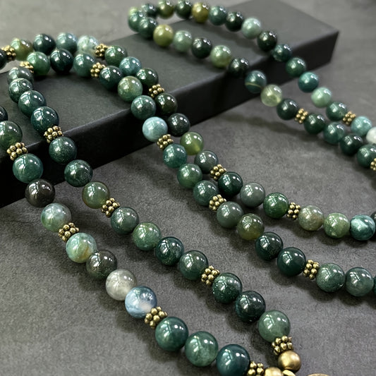 A Set Of 108 8mm Round Natural Moss And Agate Hand-beaded Beads With Inner Peace And Retro Bohemian Style Fashion Accessories For Women - A Dual-purpose Holiday Gift For Bracelets And Necklaces