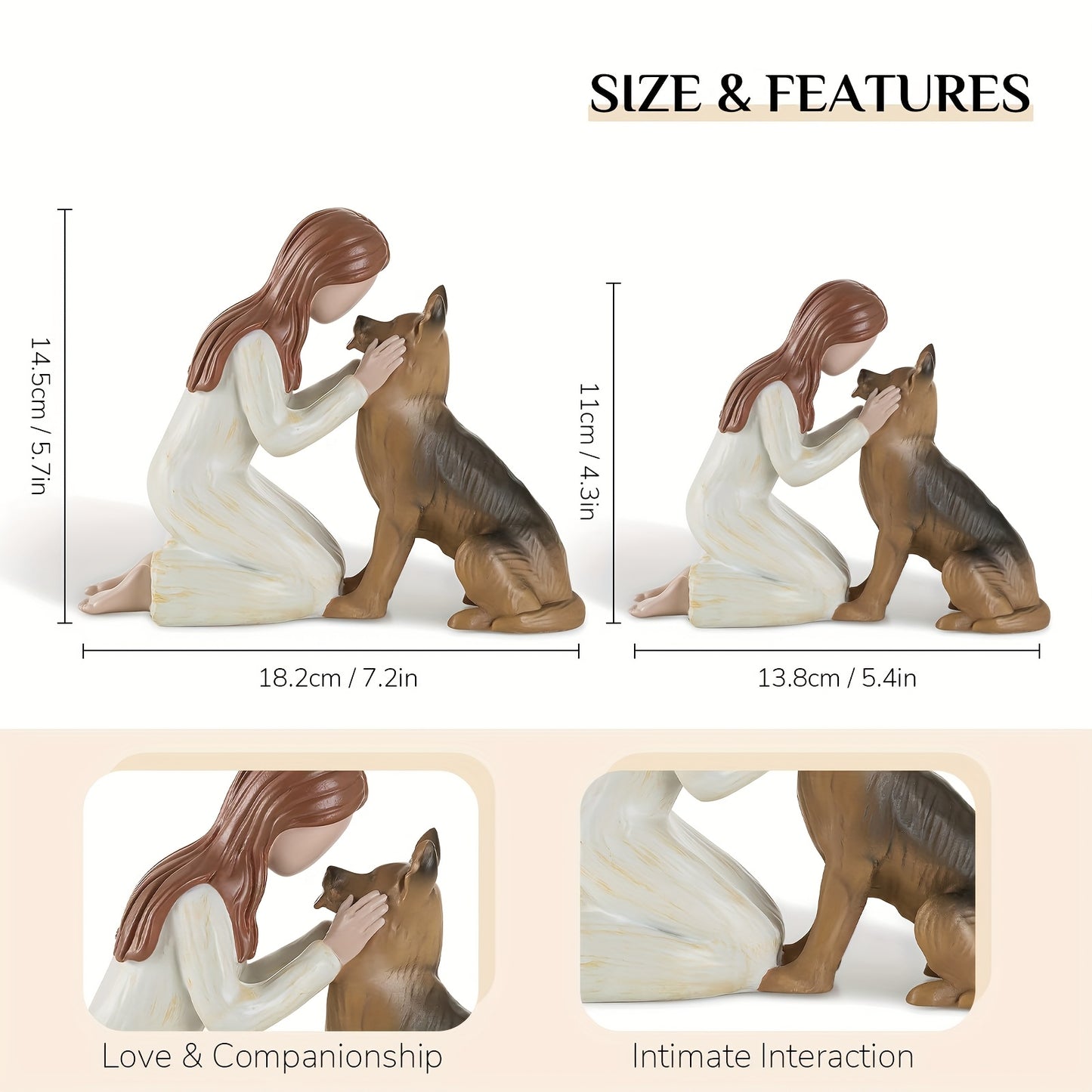 Resin Cherubic Girl With German Shepherd Sculpture Friendship Decor Gifts