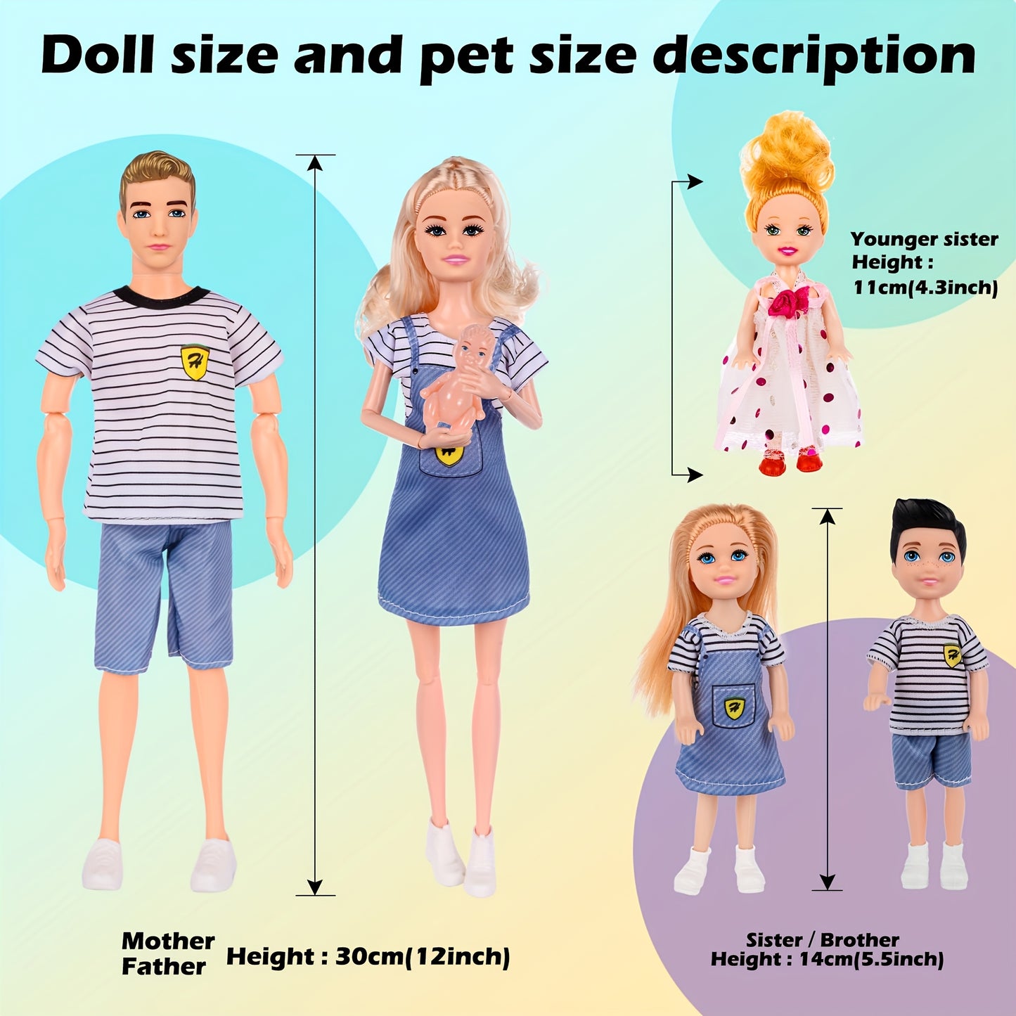Family Doll Set With Six Dolls And Pets For Kids 3 Up